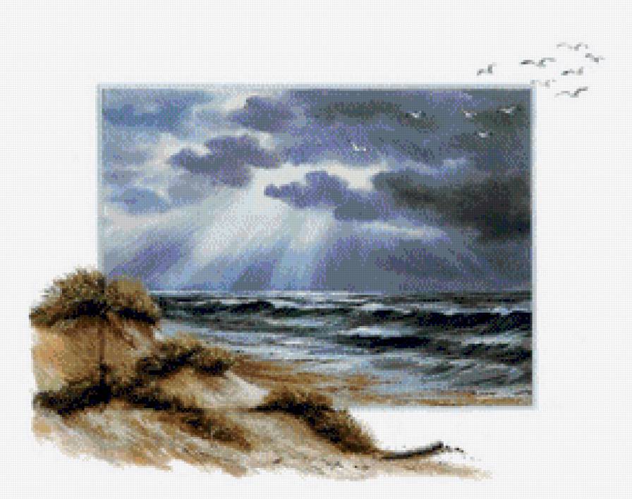 на берегу - небо, море, волна, ветер - предпросмотр