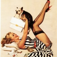 Схема вышивки «Девушка с бульдогом»