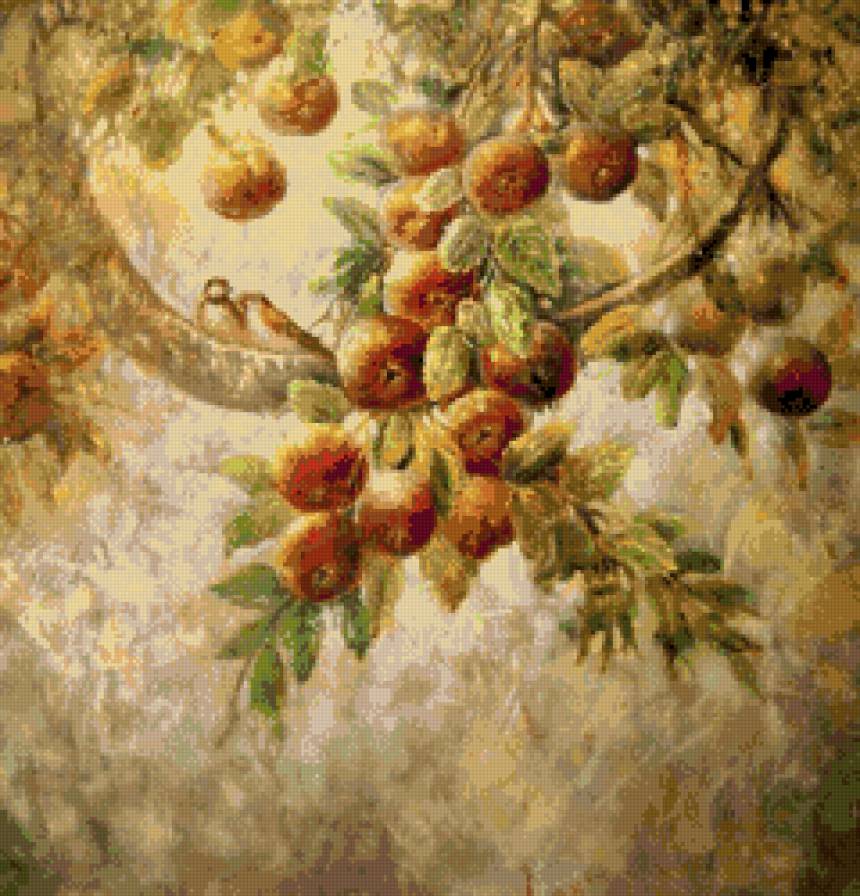 яблоки - птицы, живопись, яблоки - предпросмотр