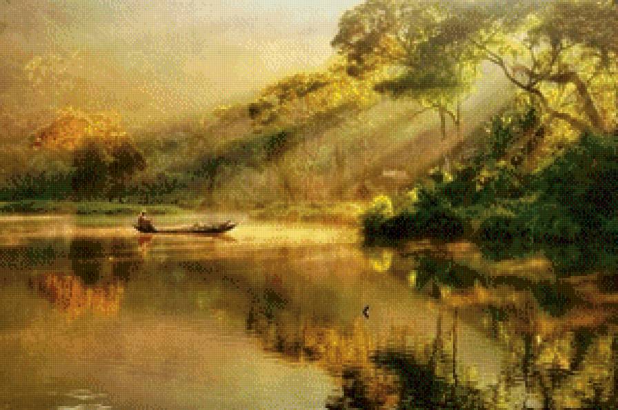 Утро на реке - восход, утро, река, люди, человек - предпросмотр