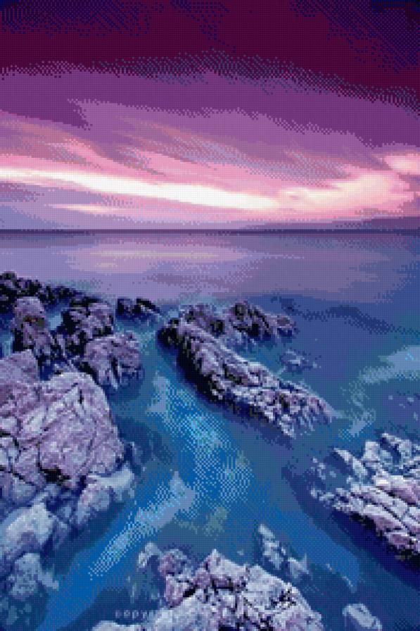 горизонт в синих тонах - море, горизонт, облака, фиолетовый - предпросмотр