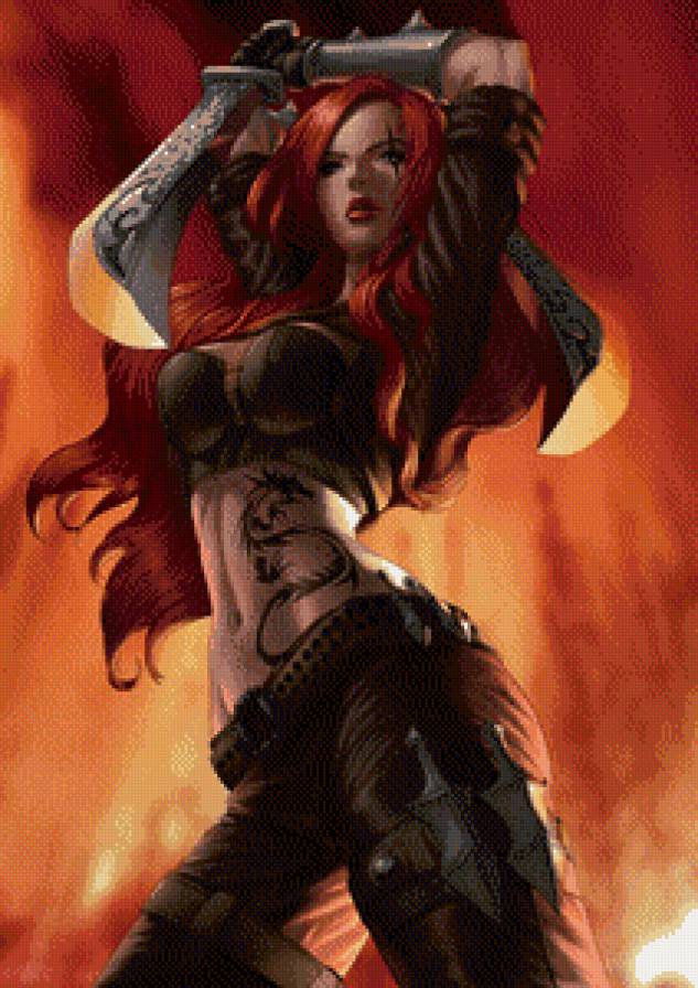 №661356 - татуировка, девушка, женщина, оружие, тату, мечи, волосы - предпросмотр