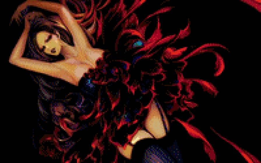 Девушка - девушка, черный, арт, красные - предпросмотр