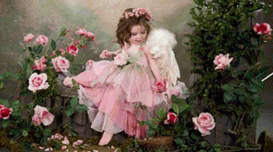 Девочка с розами - ребенок, девочка, ангел, розы - предпросмотр