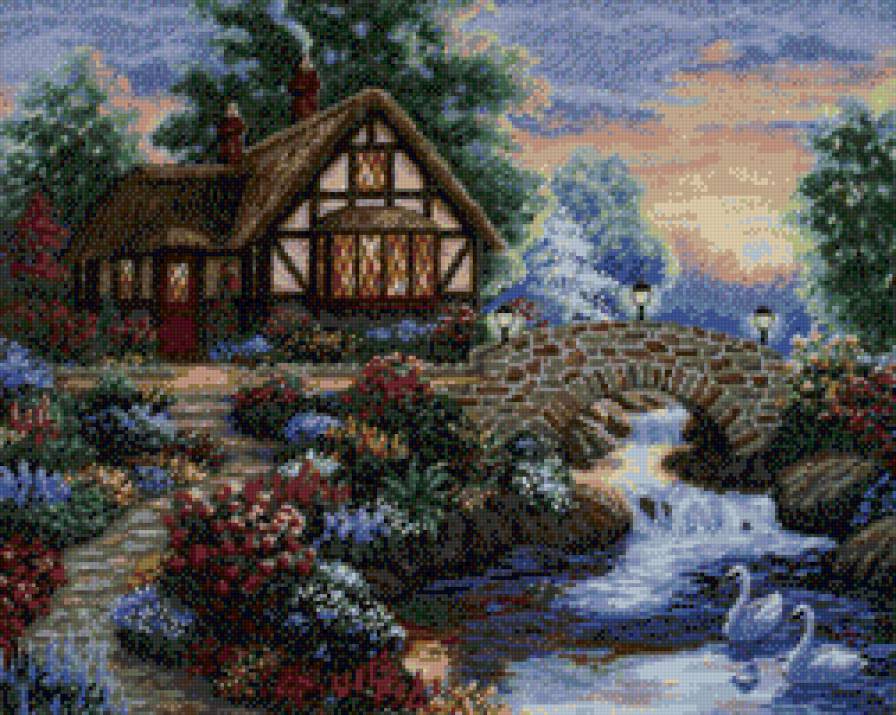 Сумеречный мост - дом, сумерки, мост - предпросмотр