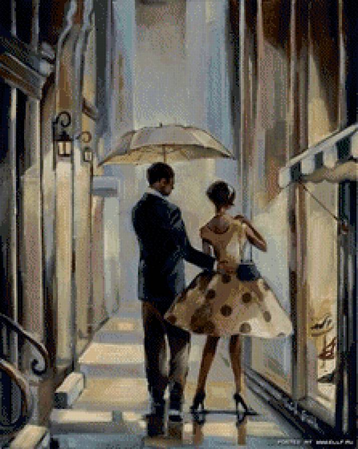 Двое под дождем - двое, дождь, зонт, пара, женщина, мужчина, город, улица - предпросмотр