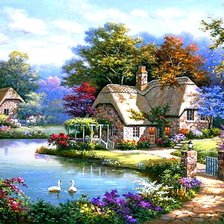 Схема вышивки «домик над прудом»