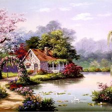 Схема вышивки «домик над прудом 2»