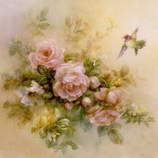 Схема вышивки «розы с птицей»