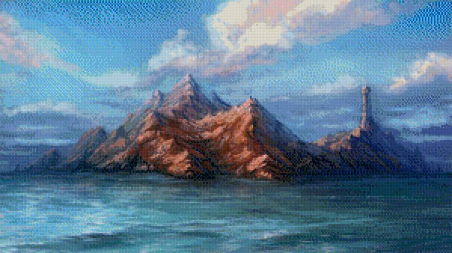 Маяк - вода, горы, море, маяк - предпросмотр