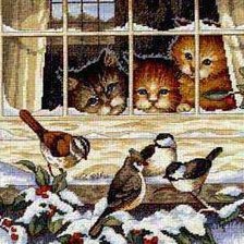Схема вышивки «Котята и снегири»