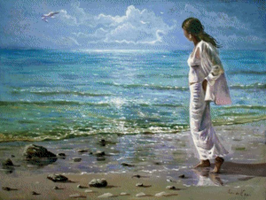 На берегу моря - девушка, море - предпросмотр