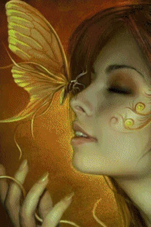 Девушка с бабочкой - девушка, бабочка, фантазия - предпросмотр