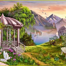 Схема вышивки «пейзаж с беседкой»