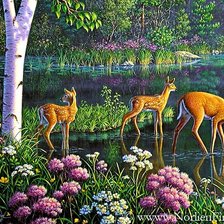 Схема вышивки «олени на водопое»