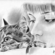 Схема вышивки «Девушка с кошкой»