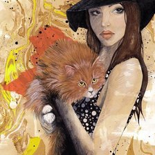 Схема вышивки «Девушка с кошкой»