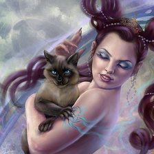 Схема вышивки «Девушка с кошкой»