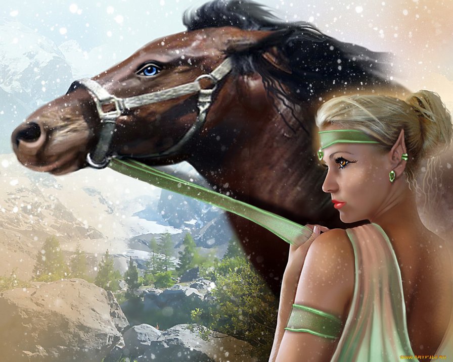 Эльфийка - фэнтези, лошади - оригинал