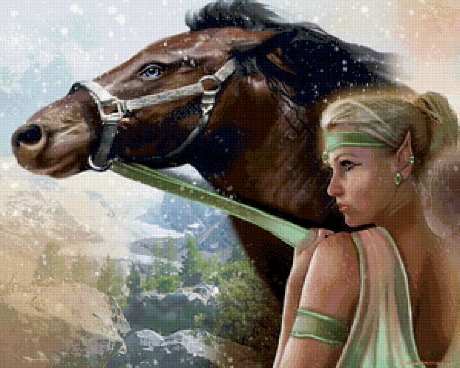 Эльфийка - лошади, фэнтези - предпросмотр