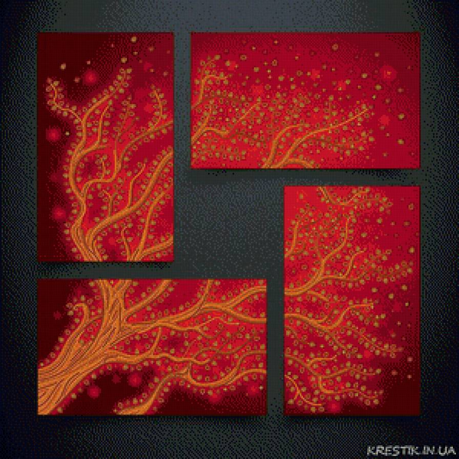 модульня абстракция - модульная картина, дерево, красный - предпросмотр