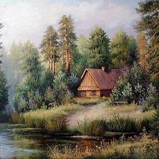 Схема вышивки «Одинокая избушка»