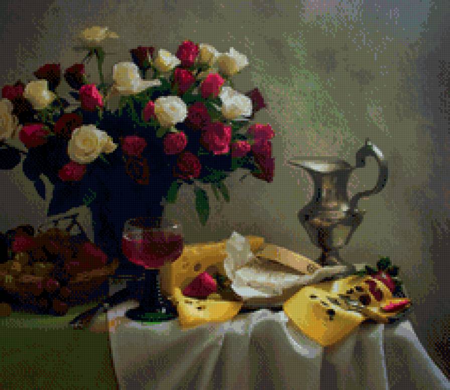 натюрморт - красота, цветы, настроение, виноград - предпросмотр