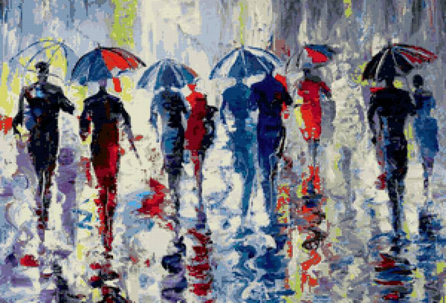 дождь в городе - картина, пано, город - предпросмотр