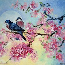 Схема вышивки «птицы на сакуре»