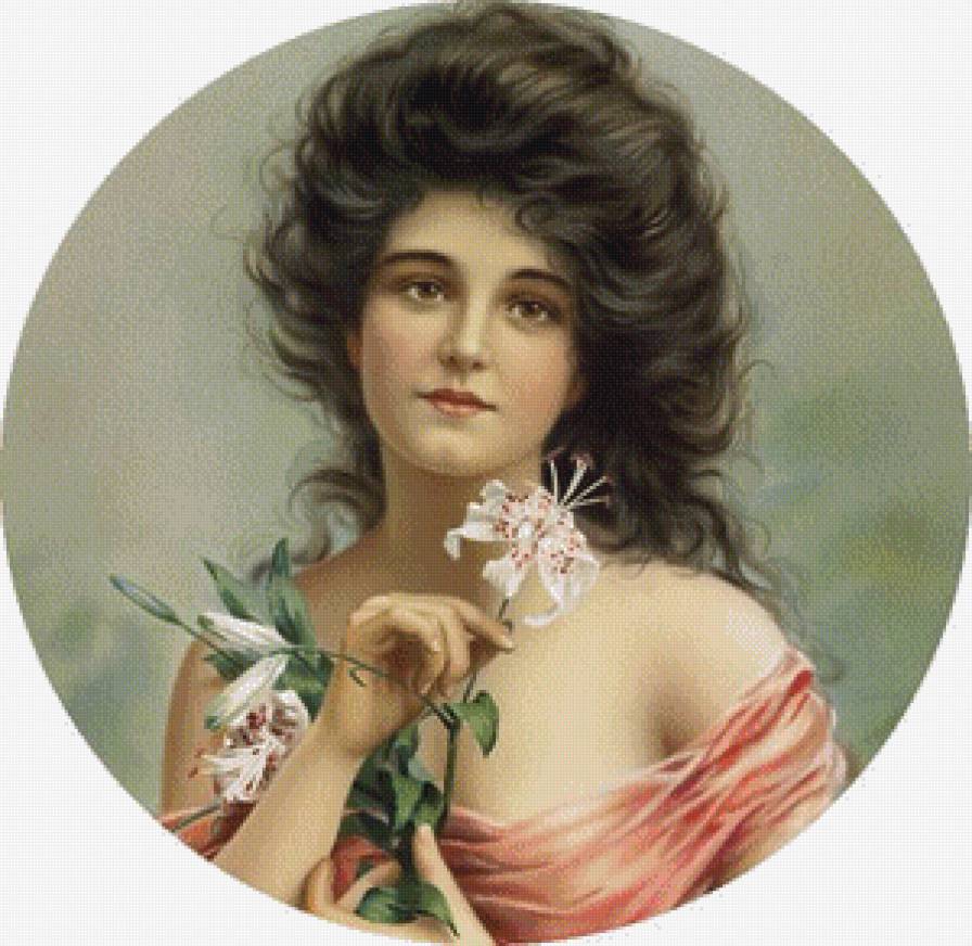 две лилии - портрет, ретро, лилия, цветок, девушка - предпросмотр