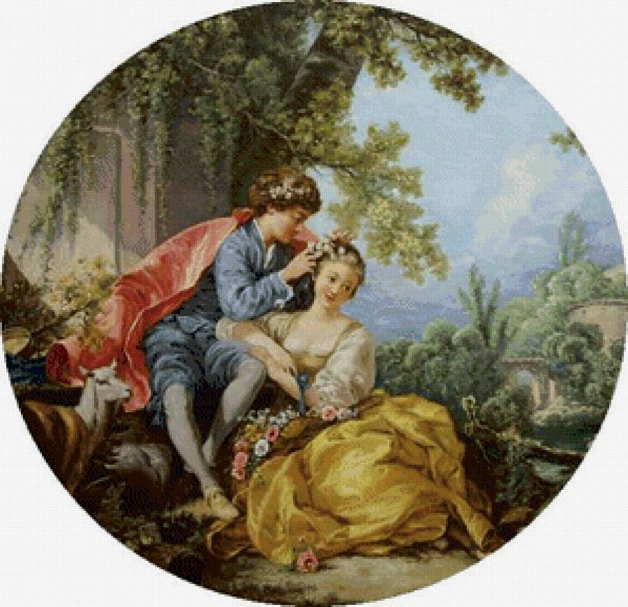 свидание - картина, ретро, свидание, двое, пара, сад - предпросмотр