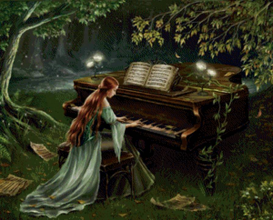 пианистка - девушка, рояль, картина, фэнтази - предпросмотр