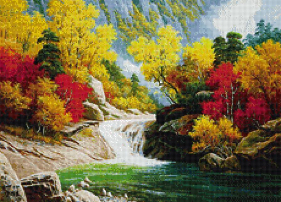 Краски осени - осень, пейзаж, вода, горы - предпросмотр