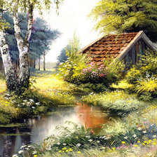 Схема вышивки «Пейзаж с домиком»