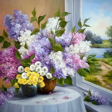 Схема вышивки «Сирень и одуванчики»