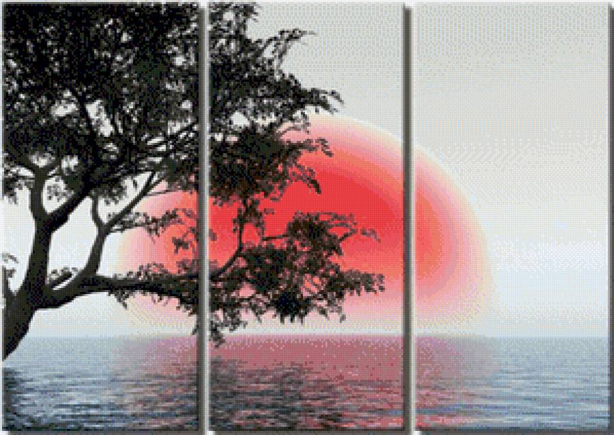восход - отражение, вода, дерево, триптих, восход - предпросмотр