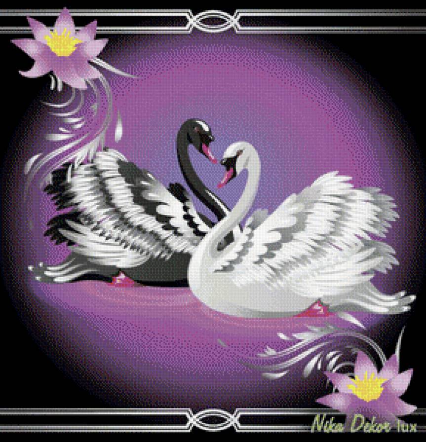 панно-лебеди - лебеди, цветы - предпросмотр