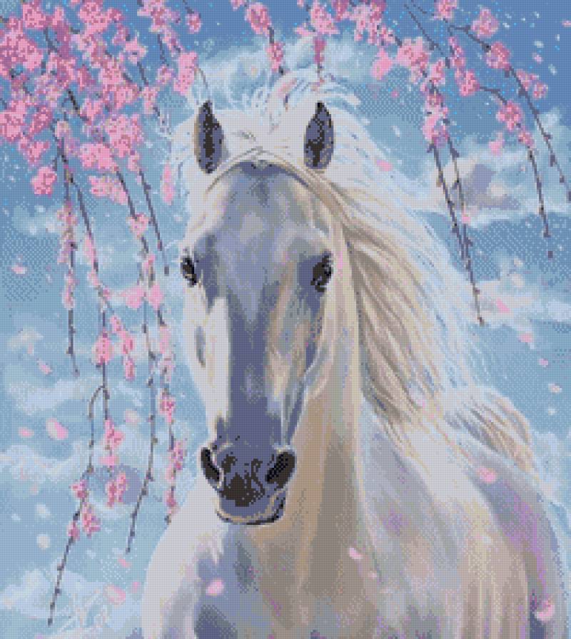 Веточка сакуры - лошади - предпросмотр