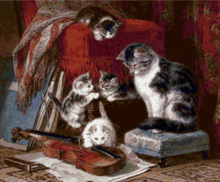 пушистые музыканты - животные, природа, кошки, картина - предпросмотр