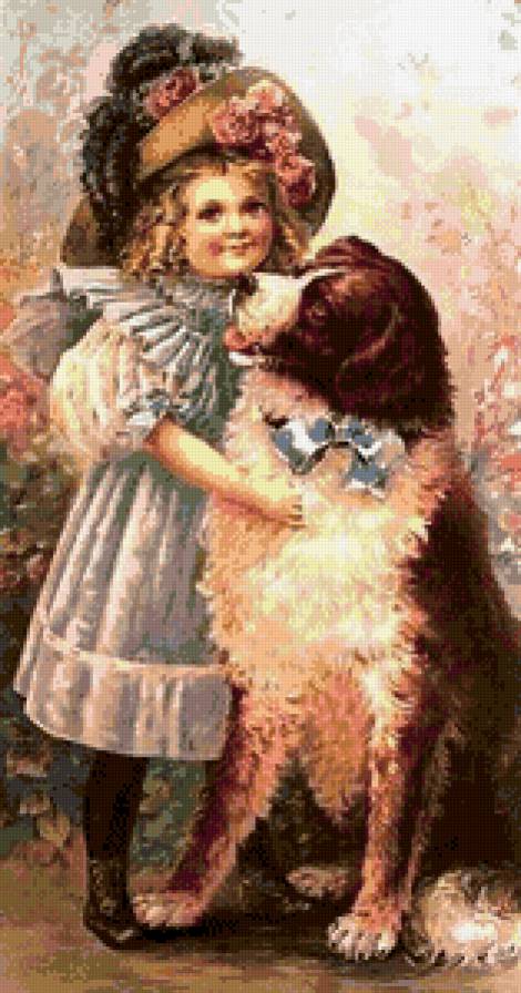 верный друг - животные, дети, картина, собаки - предпросмотр