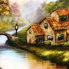 Схема вышивки «дом на берегу»