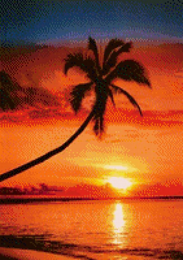 Закат - подушка, пальмы, картина, африка - предпросмотр