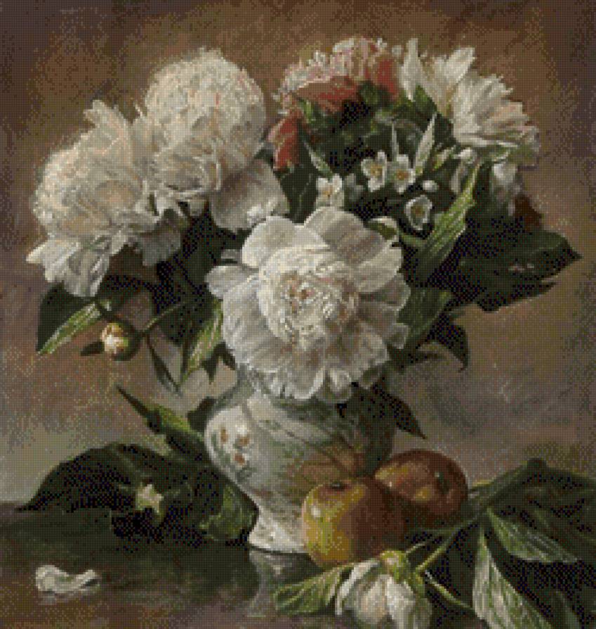 Белые пионы - цветы, пионы, букет, натюрморт - предпросмотр