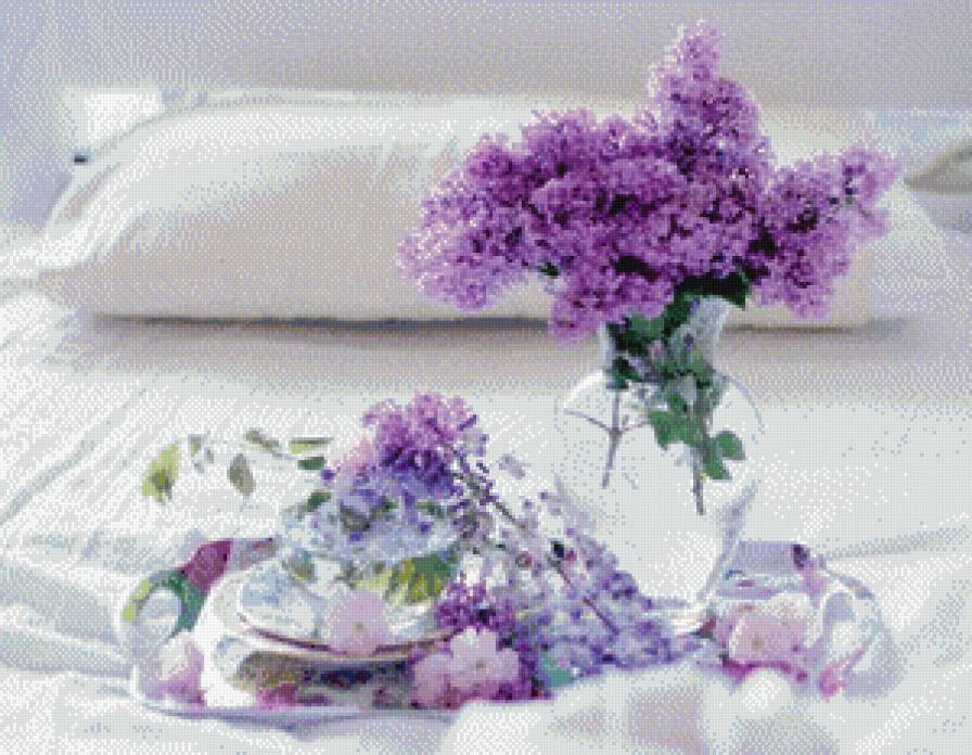 Сирень и завтрак в постель - спальня, завтрак, сирень, постель - предпросмотр