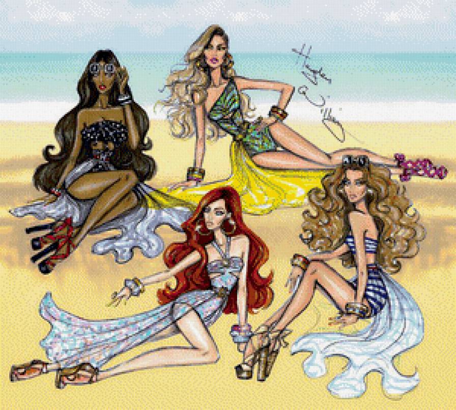 На пляже (гламур) - море, пейзаж, побережье - предпросмотр