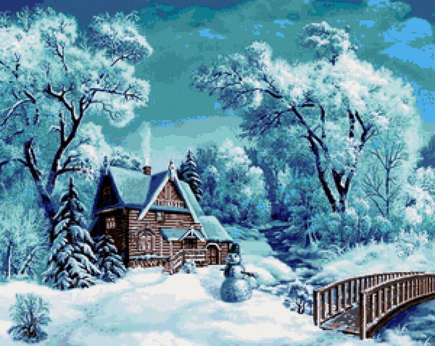 в зимних сумерках - ручей, пейзаж, снег, зима - предпросмотр