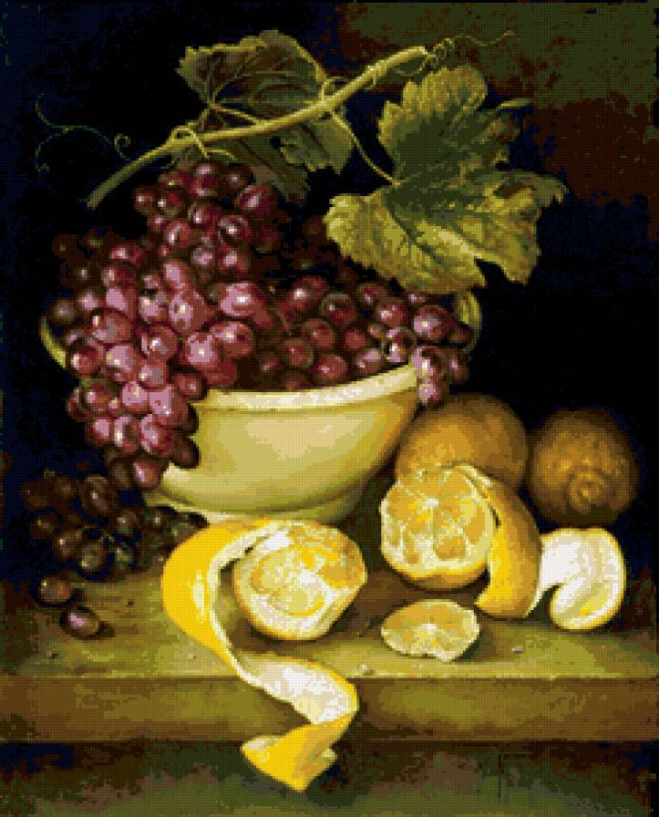 натюрморт с лимонами - фрукты, виноград, пано, натюрморт - предпросмотр