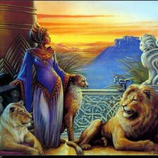 Схема вышивки «женщина и звери»