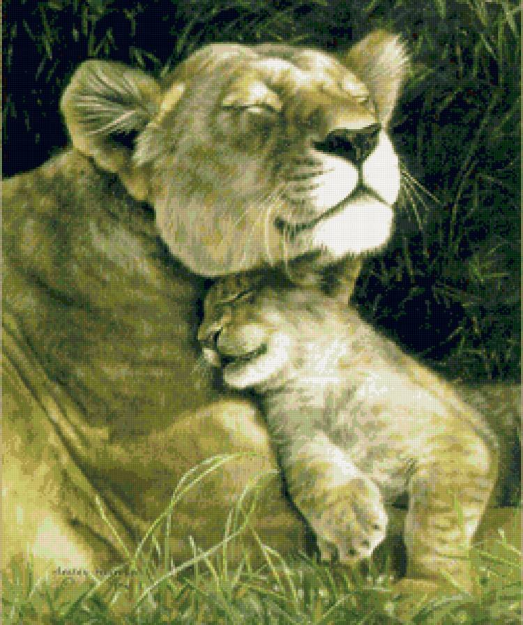 заботливая - африка, животные, картина, мать и дитя - предпросмотр