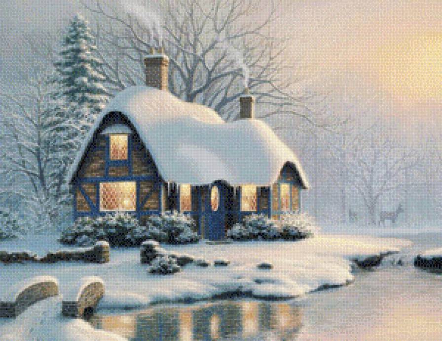 Рождество - лес, зима, дом, рождество, снег - предпросмотр